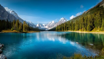 lake between mountains and forests