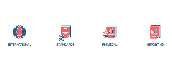 Ifrs banner web icon vector illustration concept for international financial reporting standards with icon of global, network, money, documents, books, and writing