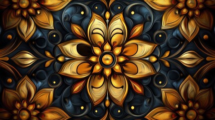 Intricate Gold and Dark Blue Floral Pattern Design