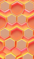 Bright hexagon wallpaper or background - 3d render, 8k. White tone