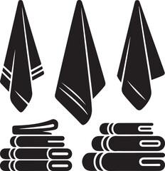Towel Icons Hanging Folded Stacked Black Glyphs