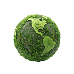 nature conservation concept. A globe made of greenery and circuit patterns symbolizes tech and nature. isolated on white background