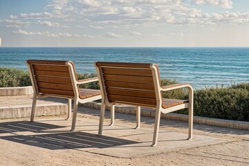 Fototapeta premium table and chairs on the beach table et chaises sur la plage mesa y sillas en la playa