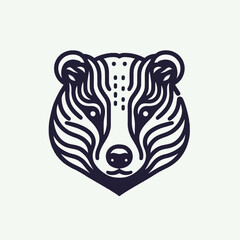 A detailed line drawing of a badger's face.