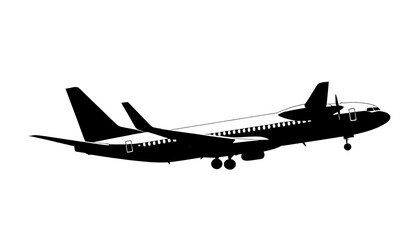 Fototapeta premium Airplane Silhouette_Commercial Airliner Vector Image_Black and White Aviation Design_Modern Passenger Jet Illustration_Transportation Icon for Web and Print_Travel Stock Photo