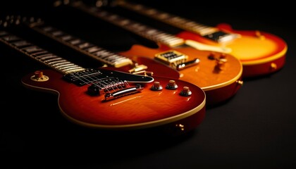 Fototapeta premium Three electric guitars in warm tones