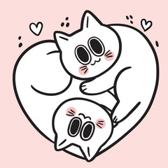 Cute cat cartoon digital line drawing element.