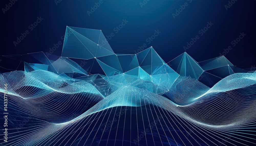 Poster dynamic abstract waveforms digital space graphic design futuristic environment wide-angle view visua