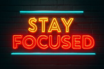 Obraz premium Bright neon sign with motivational words glowing against dark background at night