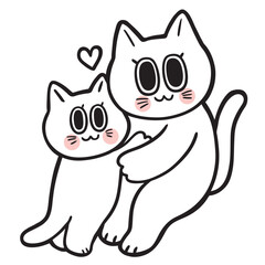 Cute cartoon cat and kitten digital line drawing  element.