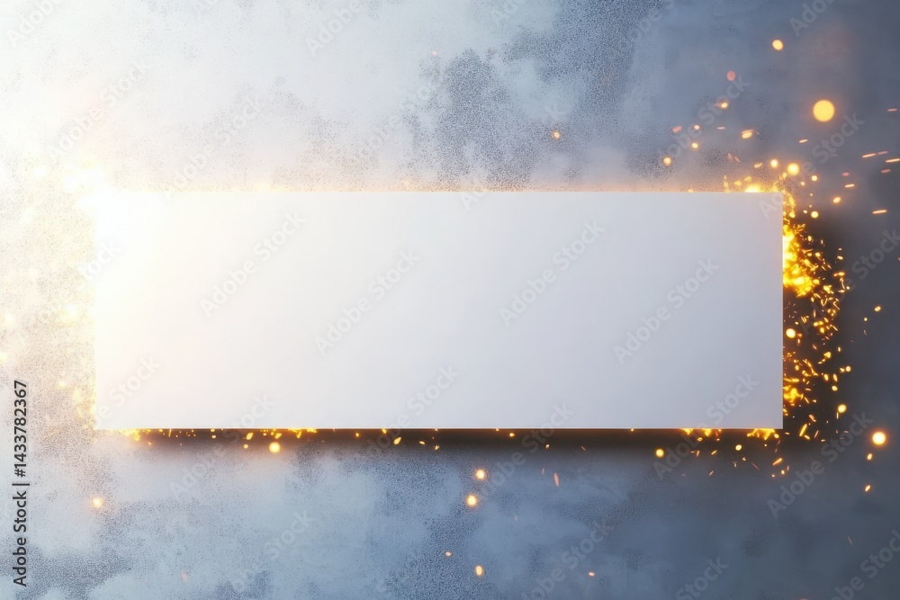 Aufkleber a white rectangular surface framed by golden sparks against a textured background suggests innovatio
