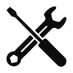 screwdriver and wrench crossed silhouette vector.