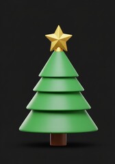 Obraz premium Minimalist Green Christmas Tree with Gold Star against a Dark Background