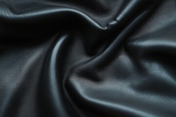 Close-up view of dark leather material's texture and folds.