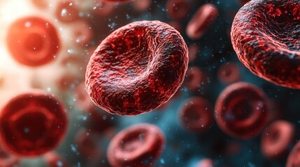 Naklejka premium Microscopic View of Red Blood Cells in Human Bloodstream