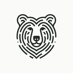 A simple black and white graphic design of a bear's head, rendered with concentric lines.
