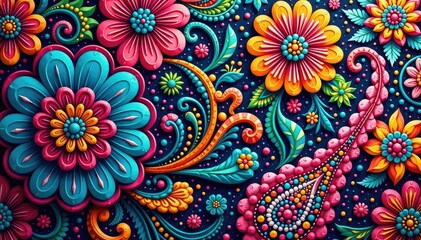 Intricate paisley floral pattern in vibrant hues, paisley, swirl, flower