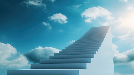 Ascend the infinite staircase dreamlike landscape visual art ethereal atmosphere bright perspective journey of possibility