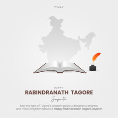 Happy Rabindranath Tagore Jayanti Post and Greeting Card. Birthday of Rabindranath Tagore Celebration Banner Vector Illustration