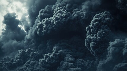 Dense, dark clouds of smoke billow ominously