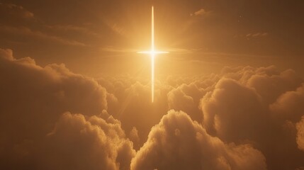 Golden cross above clouds