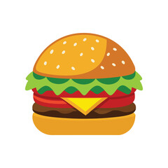 Classic cheeseburger with lettuce and tomato, on a white background.
