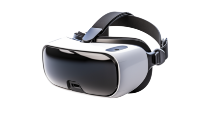 A close up shot of a virtual reality headset with a black strap on a transparent background view png