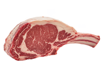 Raw tomahawk steak with bone isolated on transparent background