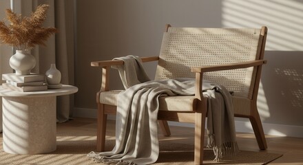Armchair with Blanket and Table Still Life