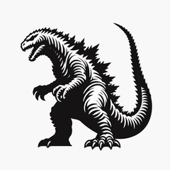 A bold graphic depiction of a Godzilla-esque creature.