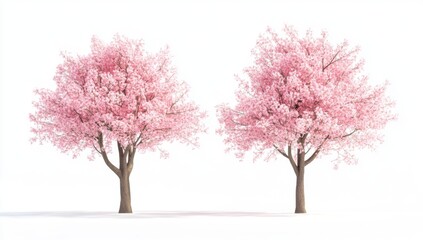 Obraz premium Two pink flowering trees on a white background