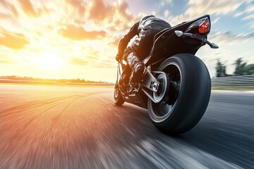 Superbike racing at high speed on track