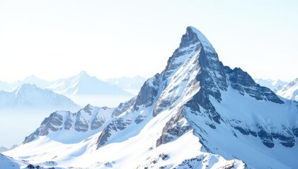 Snow-covered mountain peak against bright white sky, snow, mountain, cold