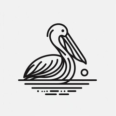 A stylized graphic representation of a pelican on the water.