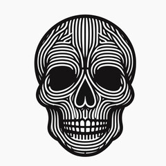 A stylized skull design, created with complex lines and patterns.