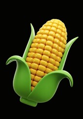 Stylized Ear of Corn on a Black Background with Smooth and Rounded Kernels