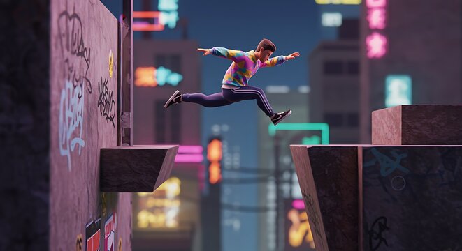Man Jumping Urban Obstacles - Powered by Adobe