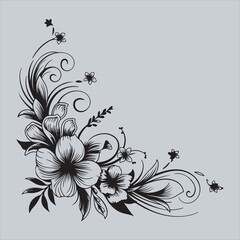 Floral Decorative Frame Background,Black and White Floral Border Design,Elegant Swirl Floral Frame,Vintage Floral Ornament Background,Floral Vector Frame Illustration,Abstract Floral Corner Design