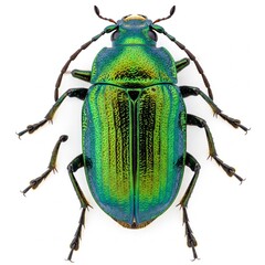 Metallic Green Beetle Macro Insect Bug Isolated on White
