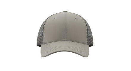 Fototapeta premium A close up of a beige trucker hat with a mesh back on a black background in a studio setting view