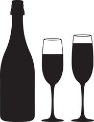 Silhouette of Champagne Bottle and Two Glasses