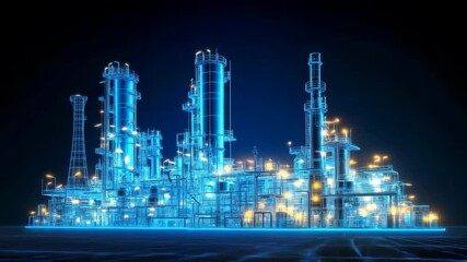 Holographic oil refinery plant representing the digitalization and automation of heavy industry processes - Powered by Adobe