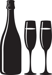 Champagne Bottle and Two Flutes Icon Graphic
