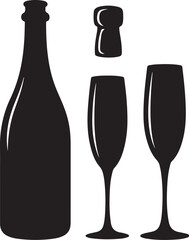Champagne Bottle with Two Glasses and Cork Icon