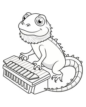 bearded dragon playing piano black and white clip art preview