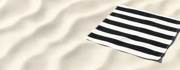 Striped Beach Towel on Soft Sand Under Bright Sunlight