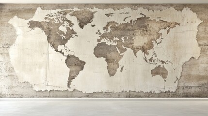 Vintage World Map on Rustic Wall Interior Design