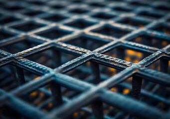 Close-up of Metal Grid Mesh Detailed Industrial Texture and Pattern, Steel Grate, Abstract Design Background.