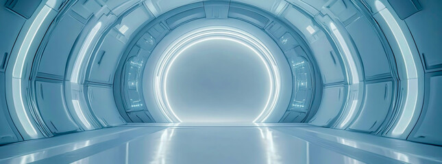 Fototapeta premium Futuristic white space station interior with a circular window
