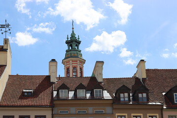 Fototapeta premium Blue sky with clouds and top of the building, church without trees